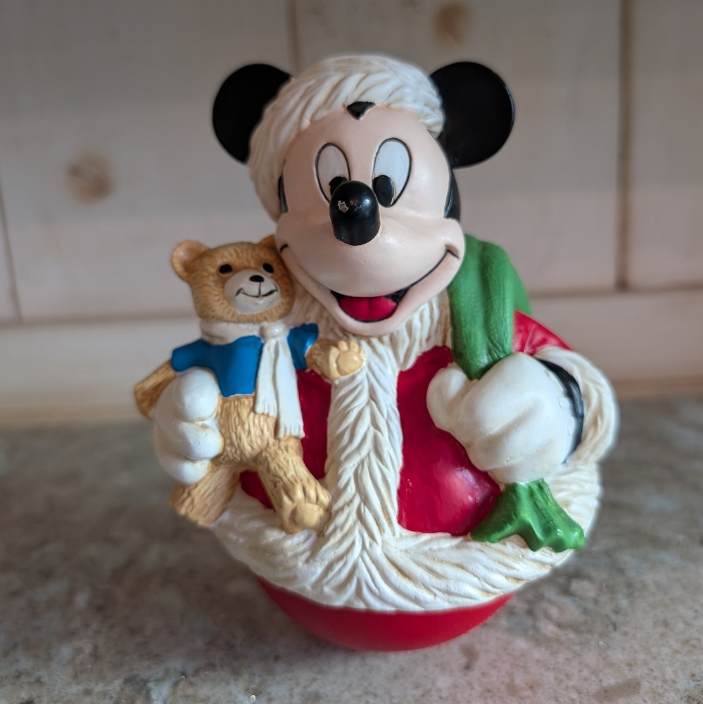 Rare Vintage Mickey Mouse Disney Wind Up Musical Roly Poly Christmas Decoration
